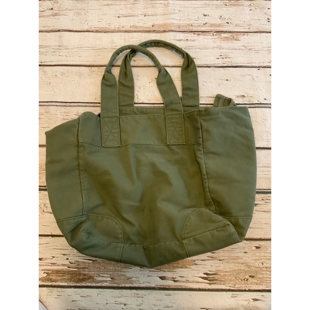 J.Crew Olive Green Cotton Canvas Tote Bag Utility Market Carryall RN77388